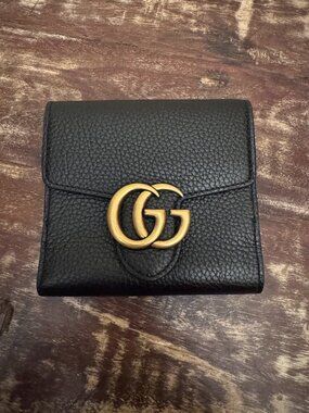 Gucci GG Marmont Black Leather Compact Wallet + COA